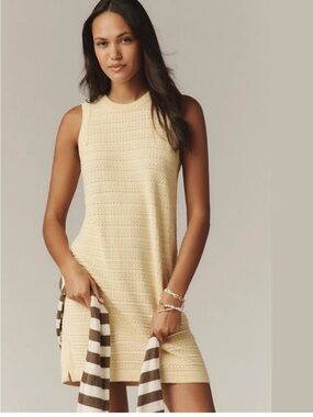 Varley Mindy Contrast Stitch Cotton Knit Mini Dress in Soft Sunset